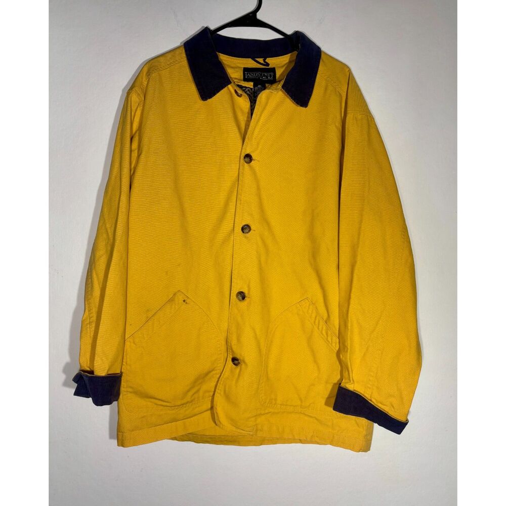 Lands’ End Yellow Canvas Jacket XL Corduroy Collar Heavyweight Work Coat